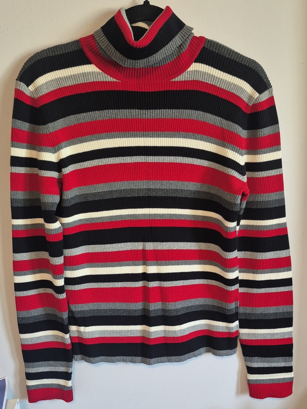 Jones New York Sport Striped Ribbed 100% Cotton Turtleneck Sweater